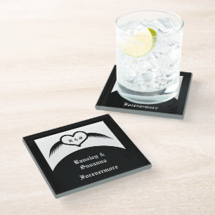 Gothic Wedding Flügelherz Mit Monogramm Glasuntersetzer