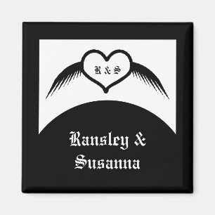 Gothic Wedding Flügelherz Mit Monogramm Magnet