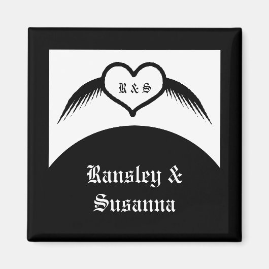 Gothic Wedding Flügelherz Mit Monogramm Magnet (Vorne)