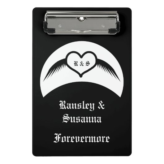 Gothic Wedding Flügelherz Mit Monogramm Mini Klemmbrett (Vorderseite)