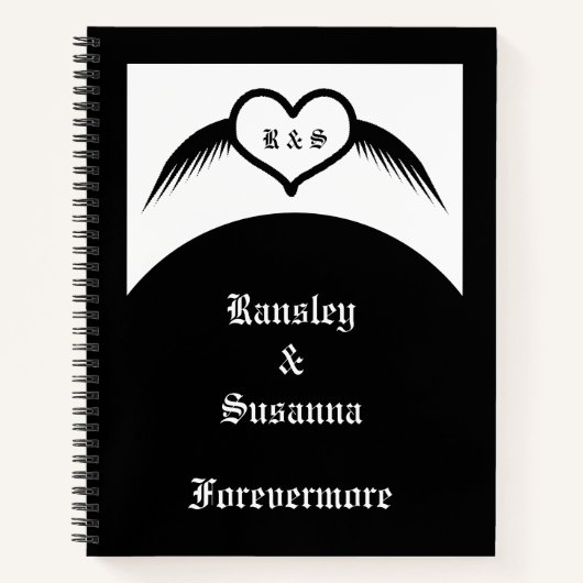 Gothic Wedding Flügelherz Mit Monogramm Notizblock (Vorderseite)