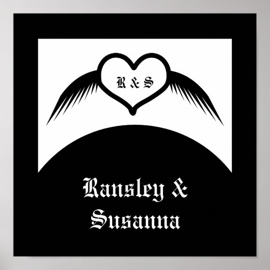 Gothic Wedding Flügelherz Mit Monogramm Poster (Vorne)