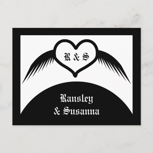 Gothic Wedding Flügelherz Mit Monogramm Postkarte (Vorderseite)