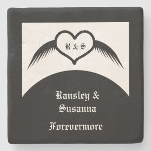 Gothic Wedding Flügelherz Mit Monogramm Steinuntersetzer