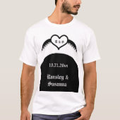 Gothic Wedding Flügelherz Mit Monogramm T-Shirt (Vorderseite)