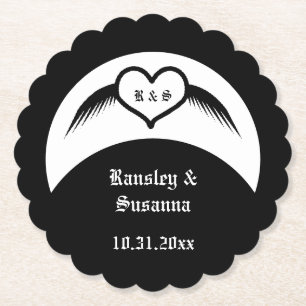 Gothic Wedding Flügelherz Mit Monogramm Untersetzer