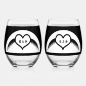 Gothic Wedding Flügelherz Mit Monogramm Weinglas Ohne Stiel (Rückseite)