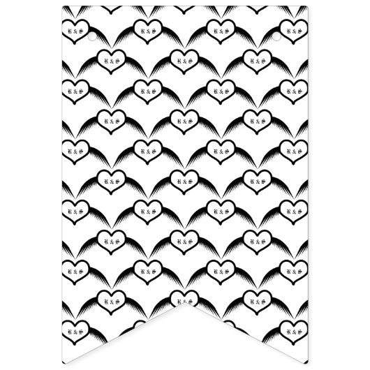 Gothic Wedding Flügelherz Mit Monogramm Wimpelkette (Zweite Fahne)