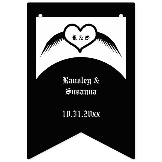Gothic Wedding Flügelherz Mit Monogramm Wimpelkette (Erste Fahne)