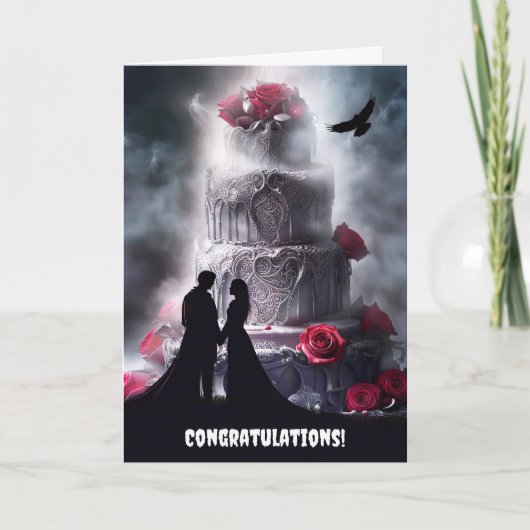 Gothic Wedding Gratulation mit Raven Cake Karte (Vorderseite)