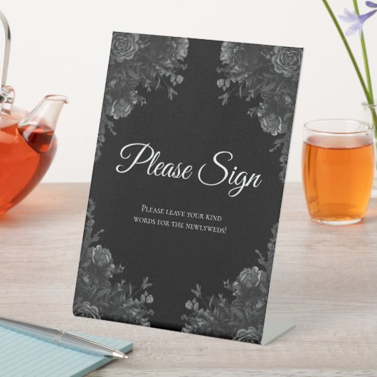Gothic Wedding Guest Book Sign - Schwarz und Grau Sockelschild (In Situ)