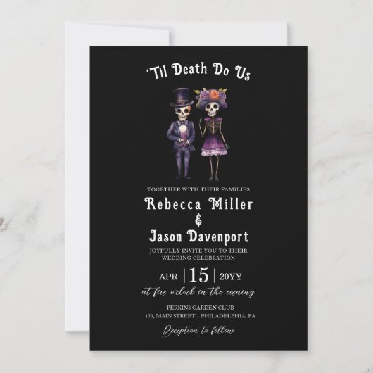 Gothic Wedding Invitation Skeletts Black Einladung (Vorderseite)