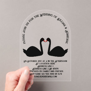 Gothic Wedding Kissing Black Swans Custom Acryleinladungen