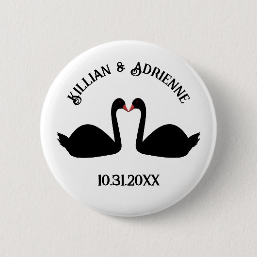 Gothic Wedding Kissing Black Swans Custom Button (Vorderseite)