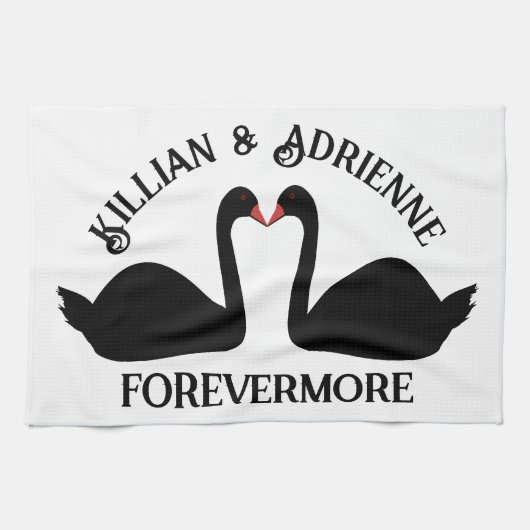 Gothic Wedding Kissing Black Swans Custom Geschirrtuch (Horizontal)