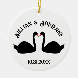 Gothic Wedding Kissing Black Swans Custom Keramik Ornament
