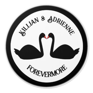 Gothic Wedding Kissing Black Swans Custom Keramikknauf