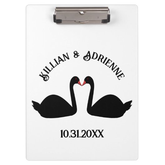 Gothic Wedding Kissing Black Swans Custom Klemmbrett (Vorderseite)