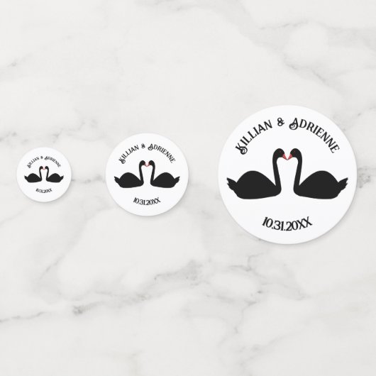 Gothic Wedding Kissing Black Swans Custom Konfetti (Rückseiten)