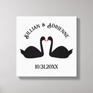 Gothic Wedding Kissing Black Swans Custom Leinwanddruck