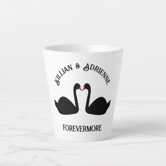 Gothic Wedding Kissing Black Swans Custom Milchtasse (Vorderseite)