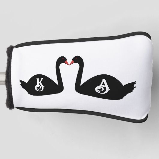 Gothic Wedding Kissing Black Swans Custom Monogram Golf Headcover (Vorderseite)
