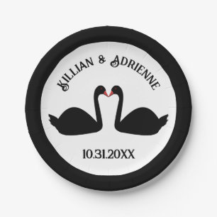 Gothic Wedding Kissing Black Swans Custom Pappteller
