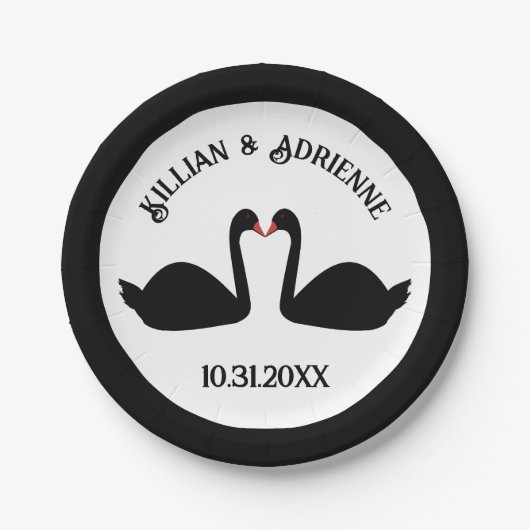 Gothic Wedding Kissing Black Swans Custom Pappteller (Vorderseite)