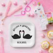 Gothic Wedding Kissing Black Swans Custom Pappteller (Party)