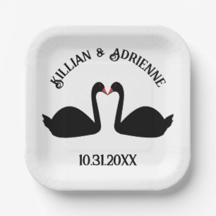 Gothic Wedding Kissing Black Swans Custom Pappteller