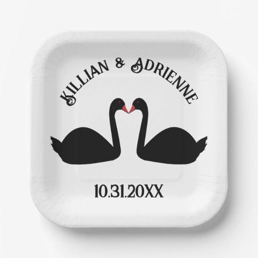Gothic Wedding Kissing Black Swans Custom Pappteller (Vorderseite)