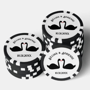 Gothic Wedding Kissing Black Swans Custom Pokerchips