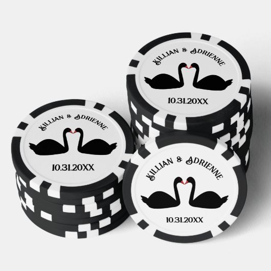 Gothic Wedding Kissing Black Swans Custom Pokerchips (Stapel)