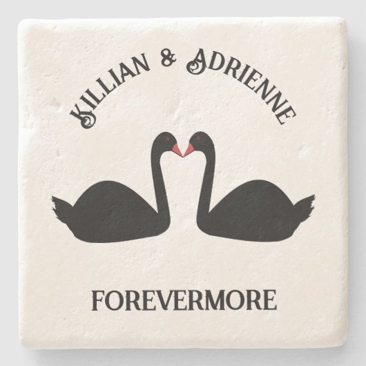 Gothic Wedding Kissing Black Swans Custom Steinuntersetzer (Vorderseite)