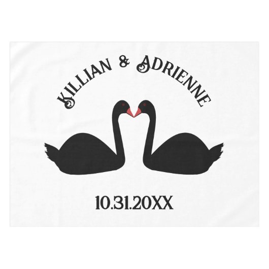 Gothic Wedding Kissing Black Swans Custom Tischdecke (Vorderseite (Horizontal))