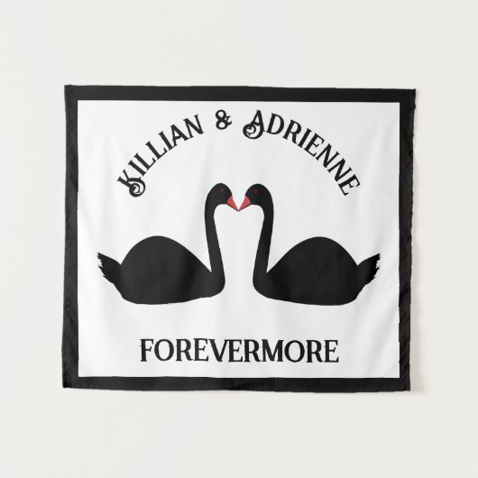 Gothic Wedding Kissing Black Swans Custom Wandteppich (Vorderseite (Horizontal))