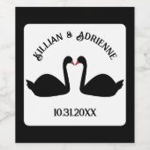Gothic Wedding Kissing Black Swans Custom Weinetikett (Einzelnes Label)