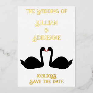 Gothic Wedding Kissing Black Swans Save the Date Folien Feiertagskarte