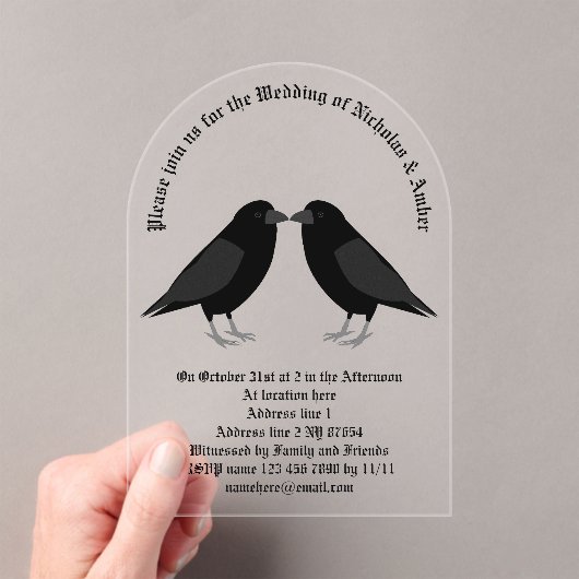 Gothic Wedding Kissing Ravens Custom Acryleinladungen (Insitu (Handheld))