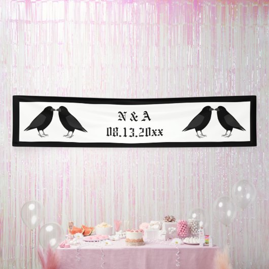 Gothic Wedding Kissing Ravens Custom Banner (Party)