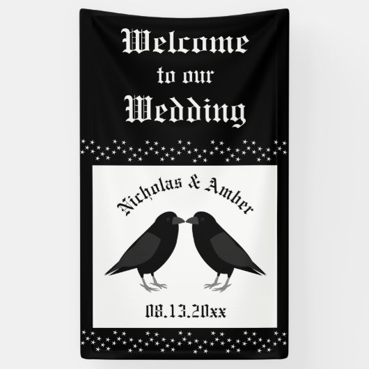 Gothic Wedding Kissing Ravens Custom Banner (Vertikal)