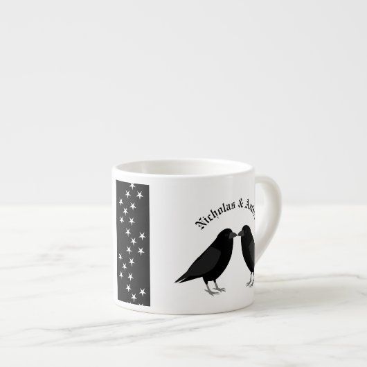 Gothic Wedding Kissing Ravens Custom Espressotasse (Vorderseite Rechts)