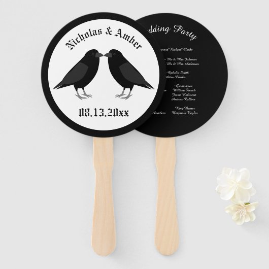 Gothic Wedding Kissing Ravens Custom Fächer (Vorne und Hinten)