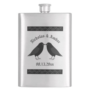Gothic Wedding Kissing Ravens Custom Flachmann