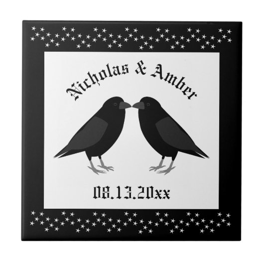 Gothic Wedding Kissing Ravens Custom Fliese (Vorderseite)