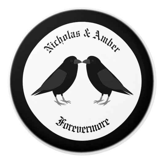 Gothic Wedding Kissing Ravens Custom Keramikknauf (Vorderseite)