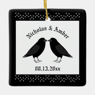 Gothic Wedding Kissing Ravens Custom Keramikornament