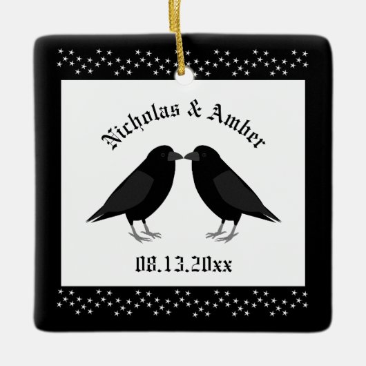 Gothic Wedding Kissing Ravens Custom Keramikornament (Vorderseite)