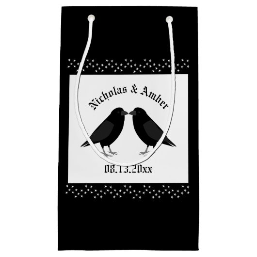 Gothic Wedding Kissing Ravens Custom Kleine Geschenktüte (Vorderseite)