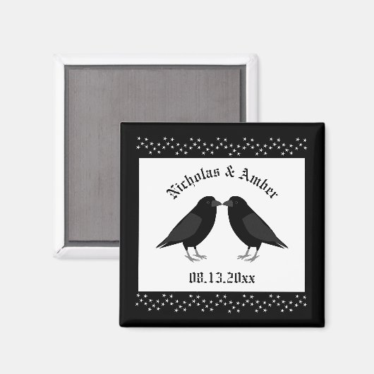 Gothic Wedding Kissing Ravens Custom Magnet (Vorderseite/Rückseite)